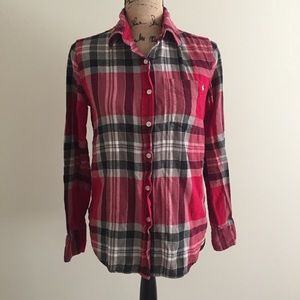Aerie plaid flannel shirt red gray size small